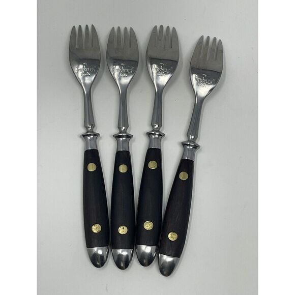 Washington Forge Innsbruck Rosewood Handle Brass Rivet Salad Forks 7” Set Of 4 - Picture 4 of 6